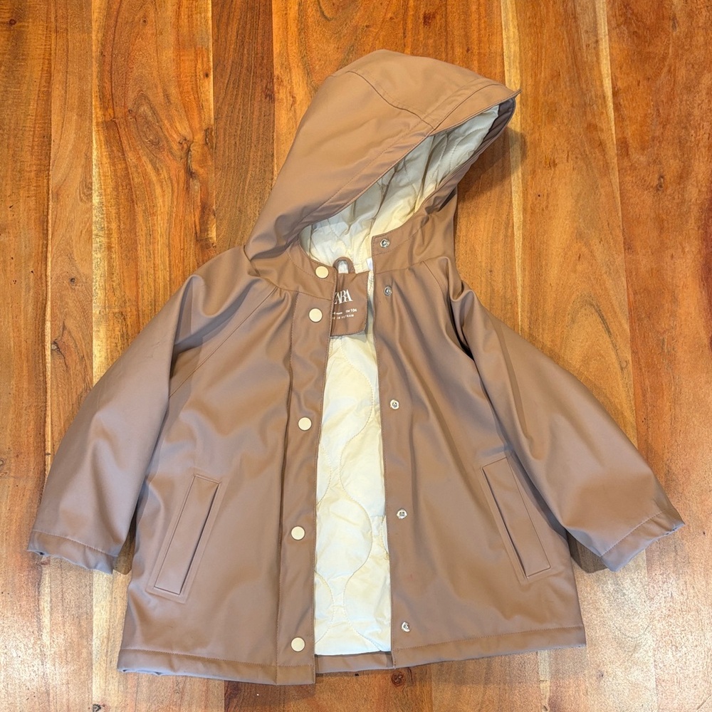 Zara Kids Brown Hooded Padded Raincoat
